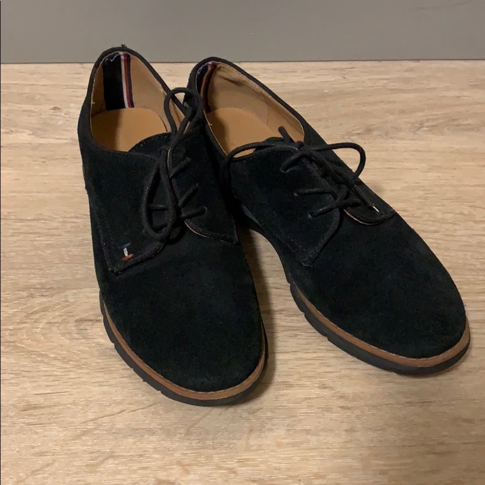 Tommy Hilfiger black suede shoes.